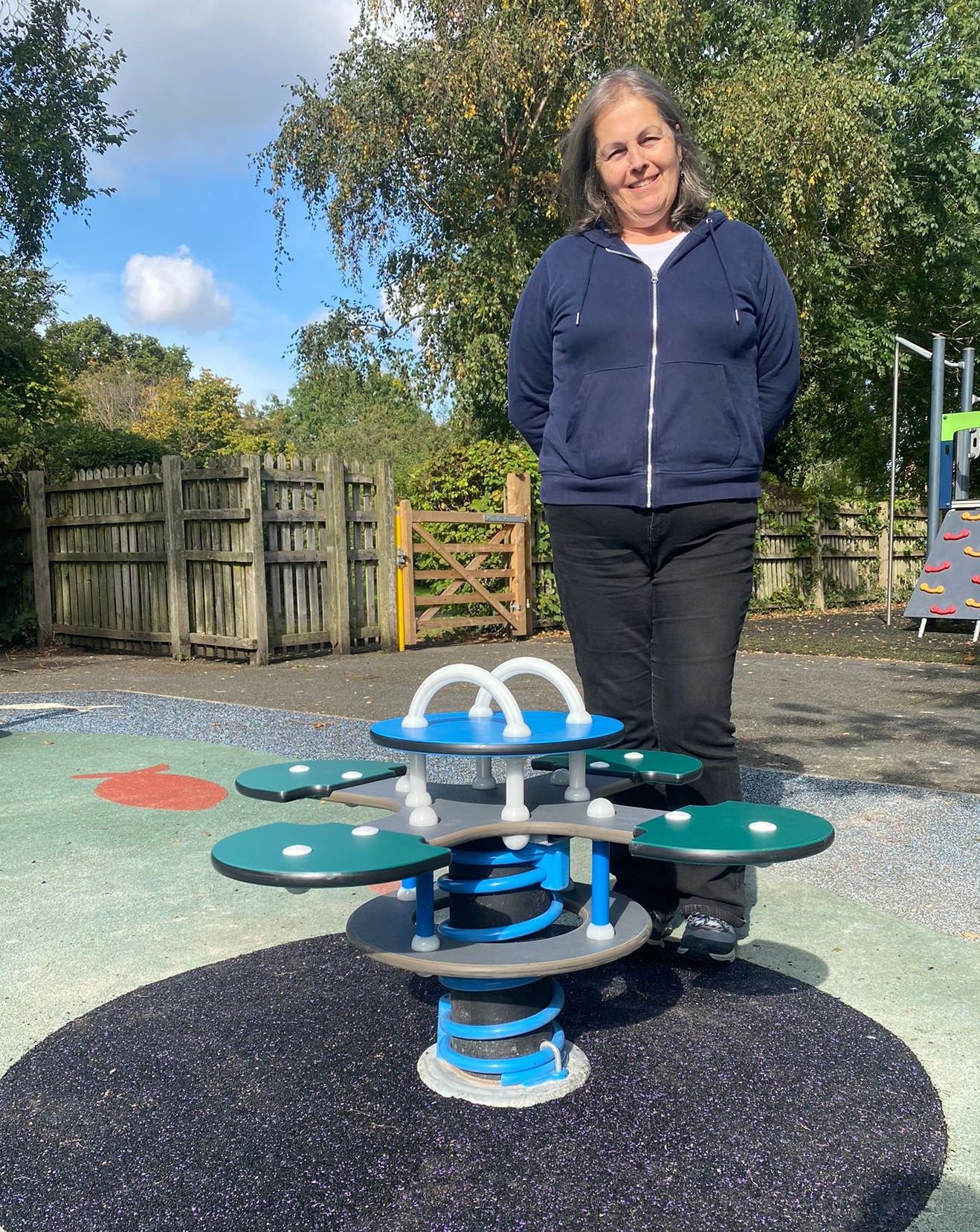 Cllr Murray and the new Four Way Rocker in Caister Avenue Play area