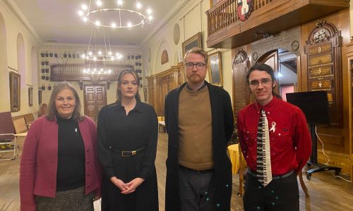 (l-r) Cllr Sarah Murray, Caitlin Parmer, Project Manager of the DAWN project, Jonathan Newey, Chief Executive of Worcester Community Trust, and Councillor Ed Kimberly who seconded the motion.